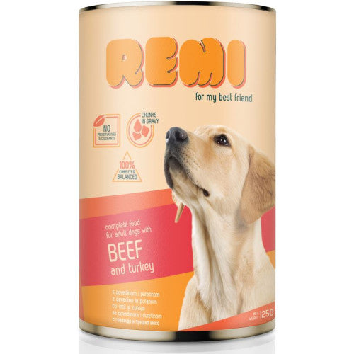 Hrană umedă pentru câini Remi Dog Vită & Curcan 1250 g