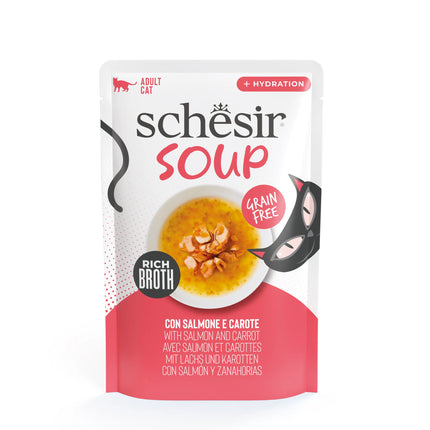 Hrană umedă pentru pisici Schesir Soup plic Somon și Morcov în supă 40 g