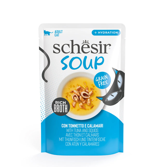 Hrană umedă pentru pisici Schesir Soup plic Ton și Calamar în supă 40 g