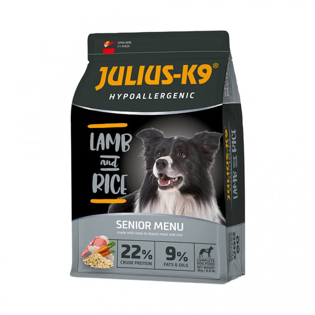 Julius K9 Senior - Hrană uscată premium, hipoalergenică - Miel și Orez - 12kg