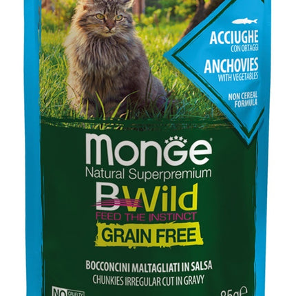 Monge BWild Cat - Hrană umedă super-premium - Anșoa - 85g