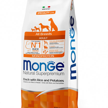 Monge Natural Superpremium Monoprotein Adult All Breeds - Rață și Orez - 12kg