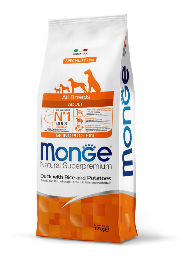 Monge Natural Superpremium Monoprotein Adult All Breeds - Rață și Orez - 12kg