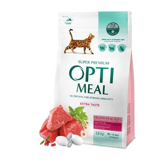 Optimeal Cat - Hrană uscată super-premium - Vițel - 1,5kg