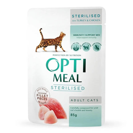 Optimeal Cat Sterilised - Hrană umedă super-premium - Curcan și Pui - 85g