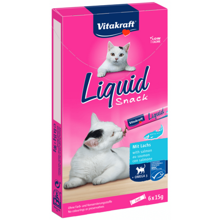Snack lichid pentru pisici Vitakraft cu Somon și Omega 3 6×15 g